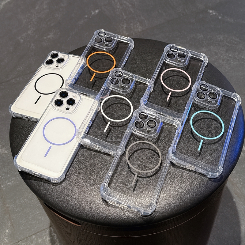 Magnetic Wireless Charging Cases For Iphone 17 Air 16 Plus 15 14 13 Pro Max 12 11 Lens Protector Crystal Hard PC TPU Transparent Magnet Shockproof Fin