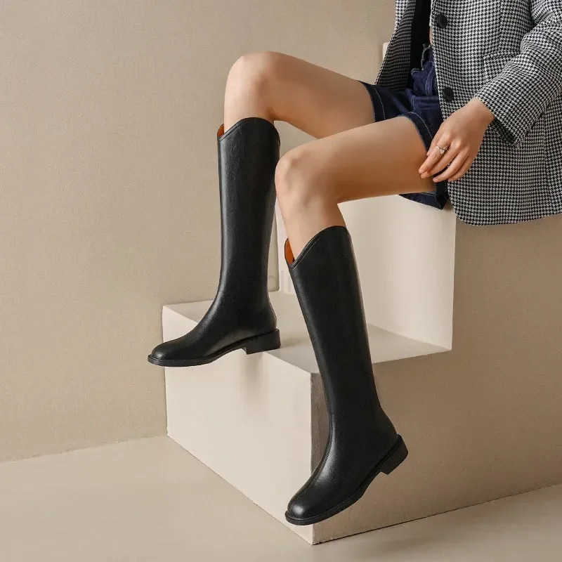 Wen Knee-high Boots Genuine Leather Natural Leather Ladies Bootie Autumn and Winter Veet Wern Boots Goth Shoes Long Botas Z250304
