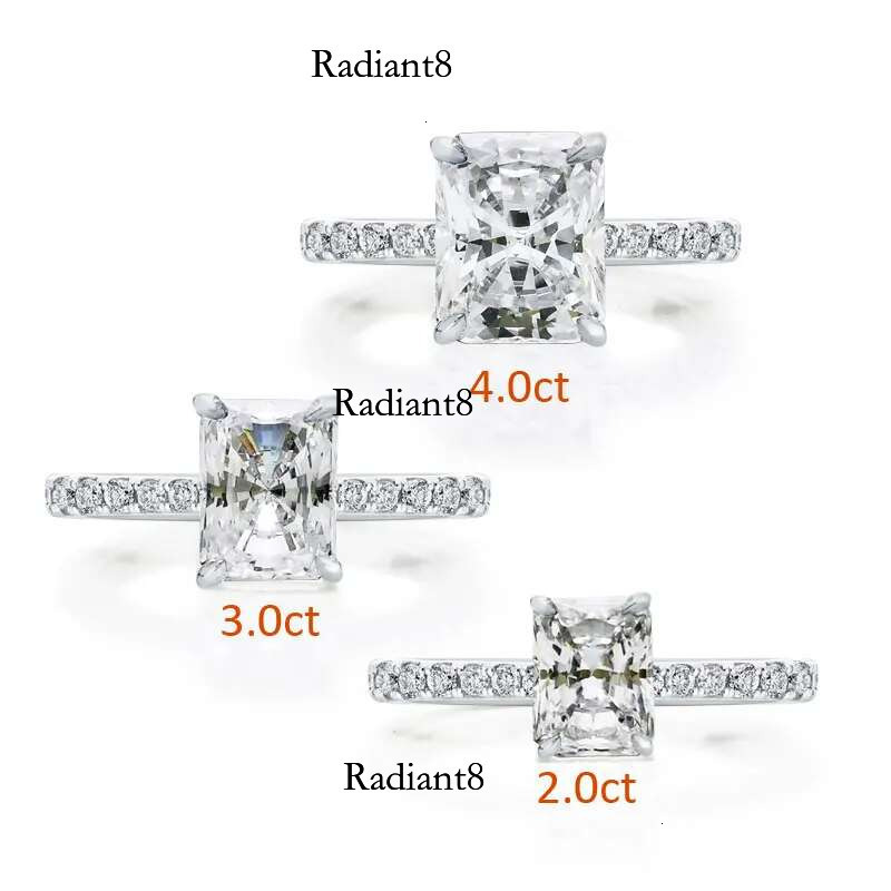DEZO Moissanite Solitaire Engagement Rings 2/3/4ct Radiant Cut D Color Solid Sterg Sier Women Wedding Jewelry Gifts