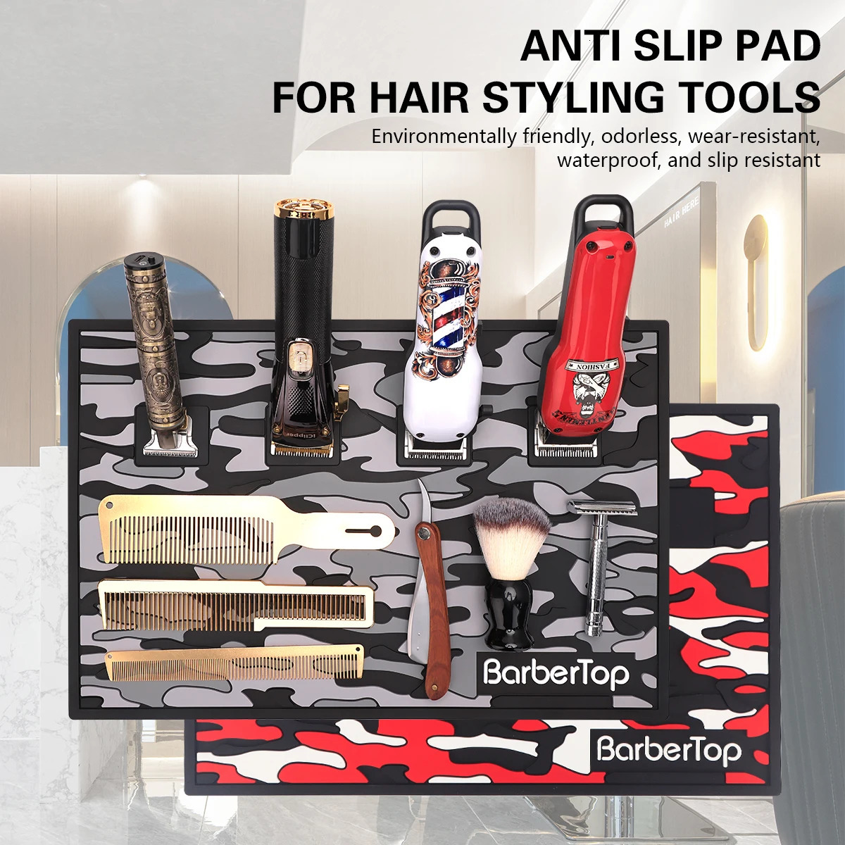 Barber shop hair cutting tools rubber storage pads anti slip hair cutting station pads barber cutting display pads salon bar supplies 250304