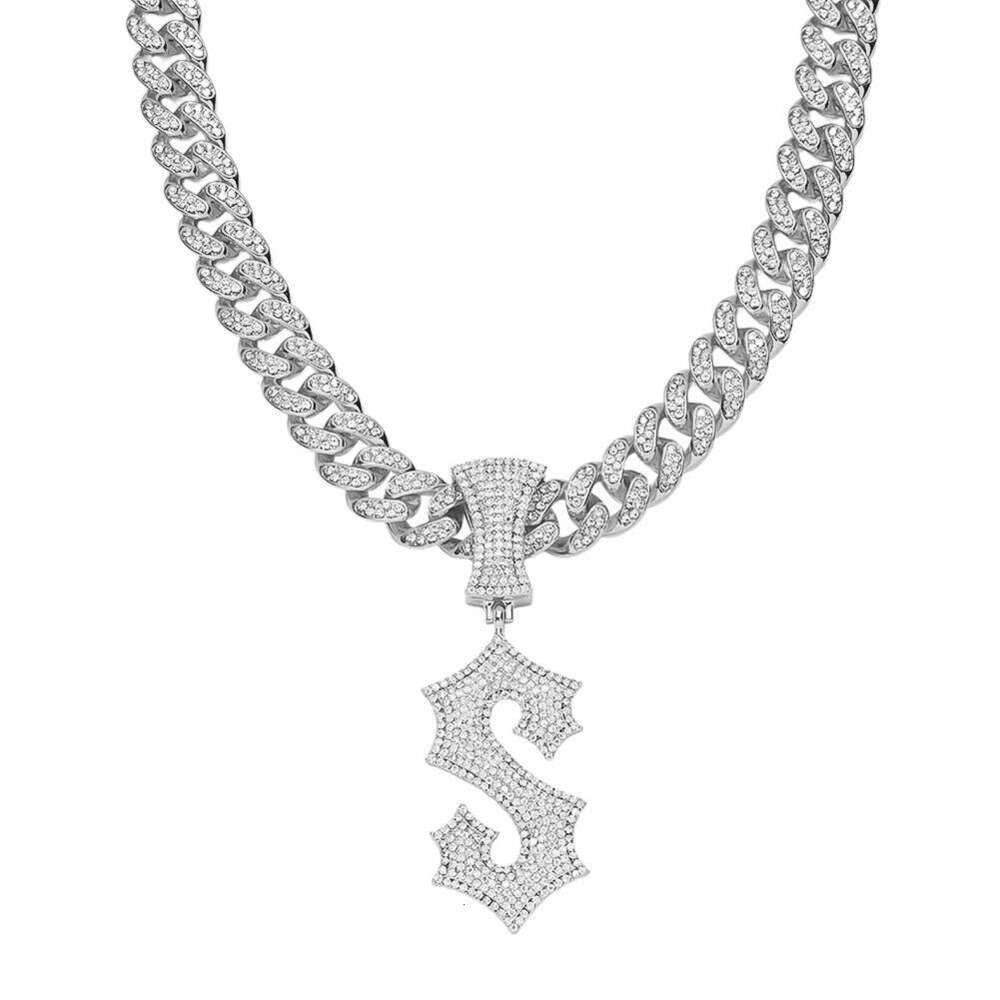 Hip Hop Style Full Dia Cuban Chain English Letter S Pendant Personalized Necklace Men's Trendy Nightclub Item