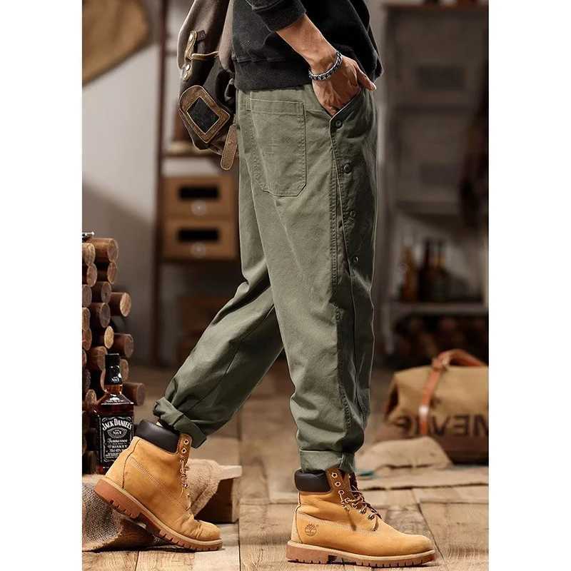 Winter loose casual fully matched retro checkered pants mens elastic waist button cotton sweater mens pantsXJ250303