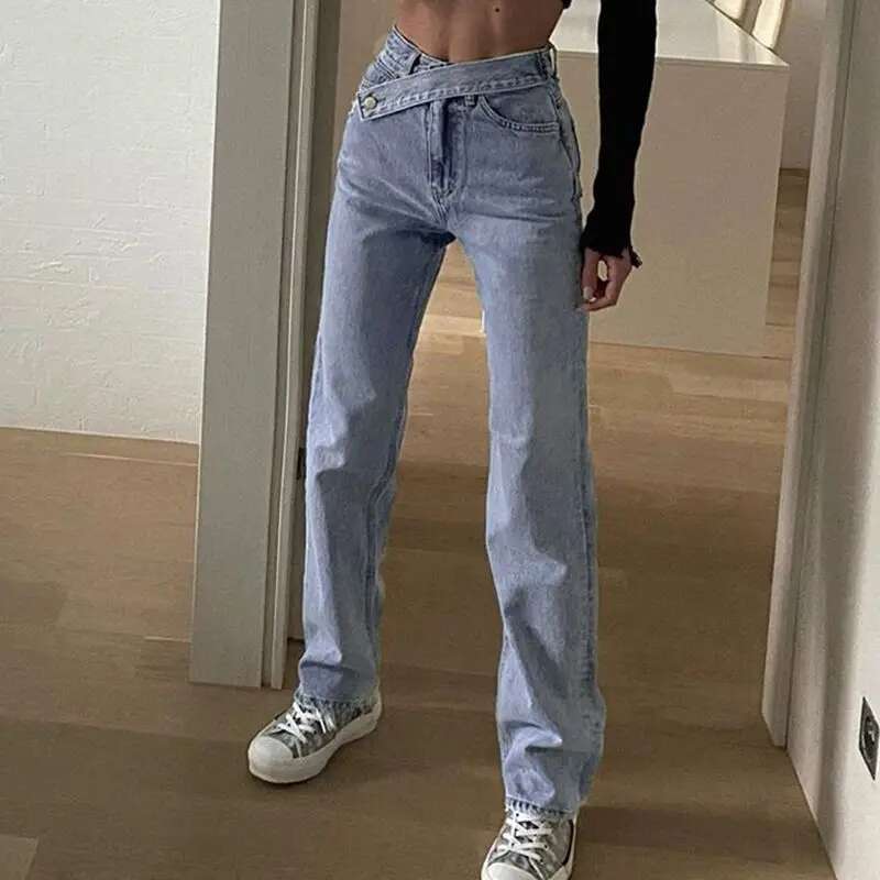 Cryptographic Casual Fashion Straight Denim High Waist Women Pants Fall Winter 2024 Haruku Boyfriend Jeans Loose Bottom