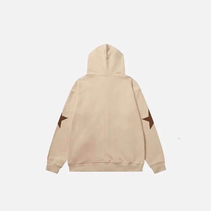 Street oversized loose fitting women's pentagonal star patch embroidered printed hoodie personality zipper sweater men's jacket