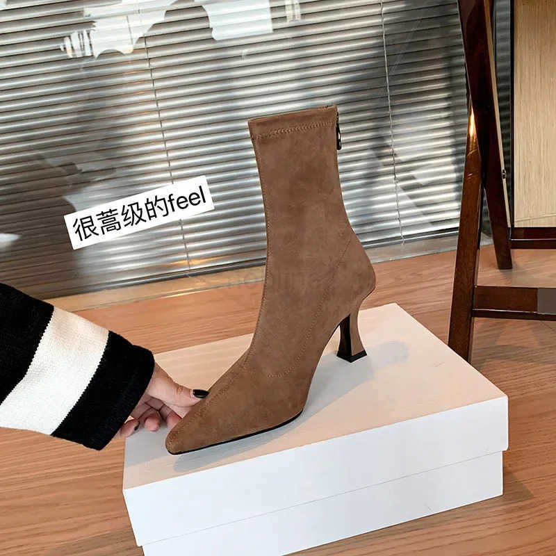Botas Elegant Wen H Boots with Suede and Slim H Wens High-heeles Elastic Slim Boots Socks Boot Wens Boots Z250304