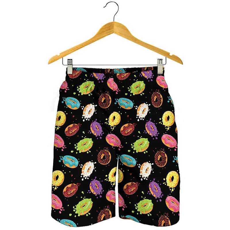 Cute Donut Pattern Beach Shorts For Men 3D Printed Food Short Pants Streetwear Surf Board Shorts Summer Holiday Swimming TrunksT250304