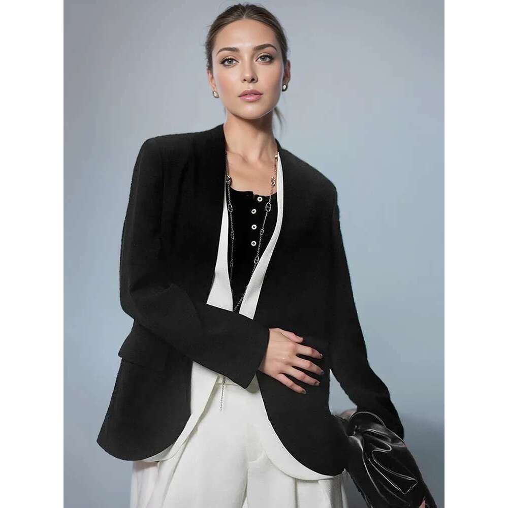 Fashion Women's Fake 2 Pcs Set Blazer Spliced Lightweight Sheer Ing Vintage Veet Suit Jackets Summer 2024 New 7Ab4301