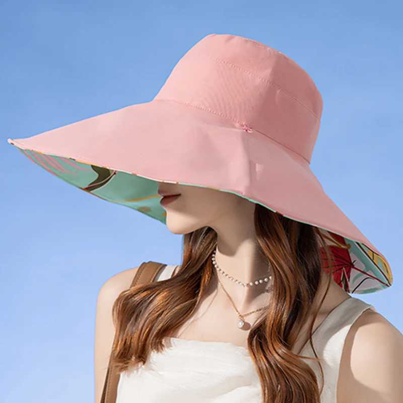 Xinbaoguan 100% Cotton European and American Cross border Womens New Double sided Fisherman Hat Summer Enlarged rim Sun hatXJ250304
