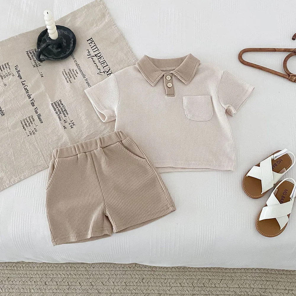 Summer Baby Clothes Set Turn Down Collar T-shirt And Shorts 2 Pcs For Boys Toddler Tracksuit Outfit 250304