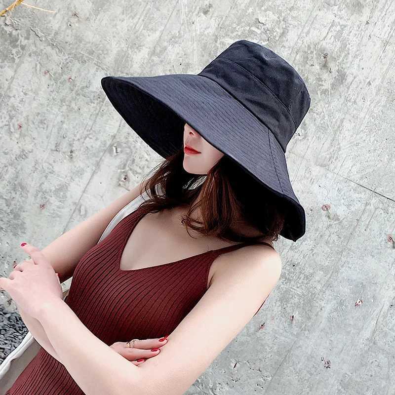 Janese Sunshade Female Spring and Summer Sunscreen Free To Fold Big Brim Sun Hat Fisherman Hat Cover Face Oversized HairXJ250304