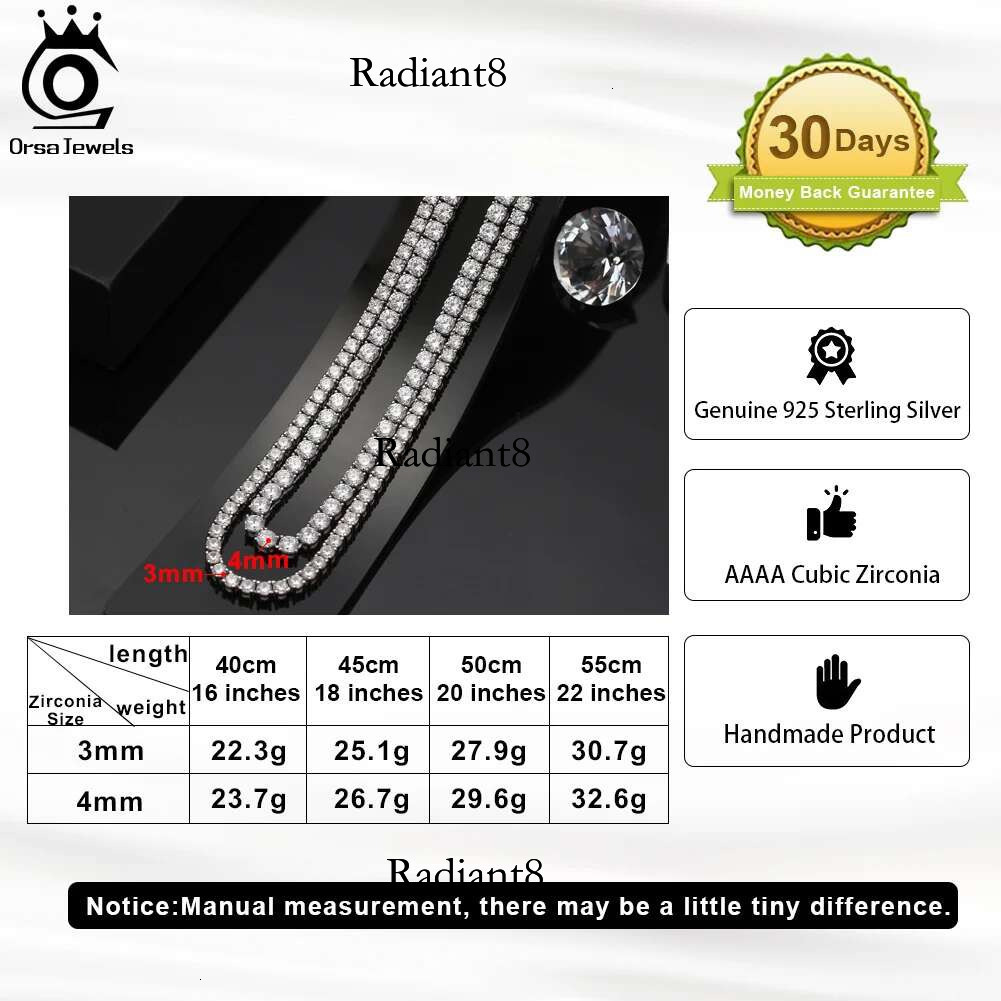ORSA JEWELS 2MM 3MM 4MM Shiny Full Zircon Tennis Necklace Women Men Sterg Sier Dias Wedding Choker Chain Gift SC73