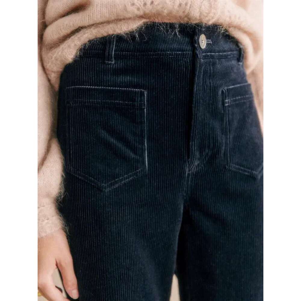 Wide Leg Corduroy Pants Women High Waist Double Pockets Vintage Long Trousers For Female 2025 Spring