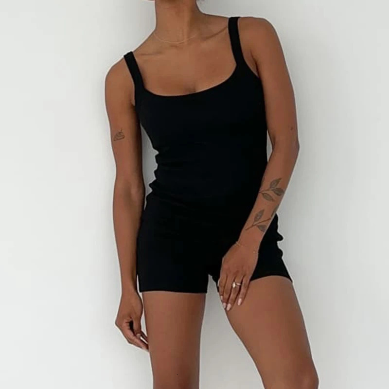 Summer Casual Rib Knitted Playsuit Women Sleeveless Skinny Romper O Neck Short Jumpsuit Wrap Bodycon Female Playsuit Overalls 250303