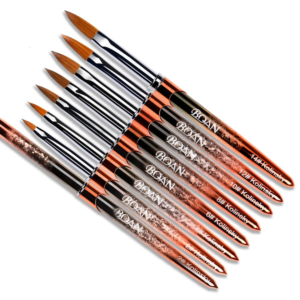 ANGNYA 1 acrylic nail brush Kolinsky pure natural sable hair rose gold metal handle for crystal UV gel paint pen size 2-20 250304