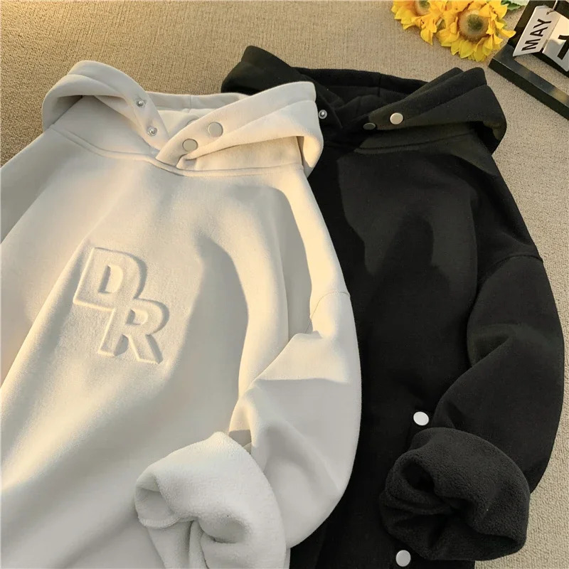 Basic Hoodie Hooded Sweatshirt Solid Color Pullover Loose Casual Unisex Fashion Padded 250304