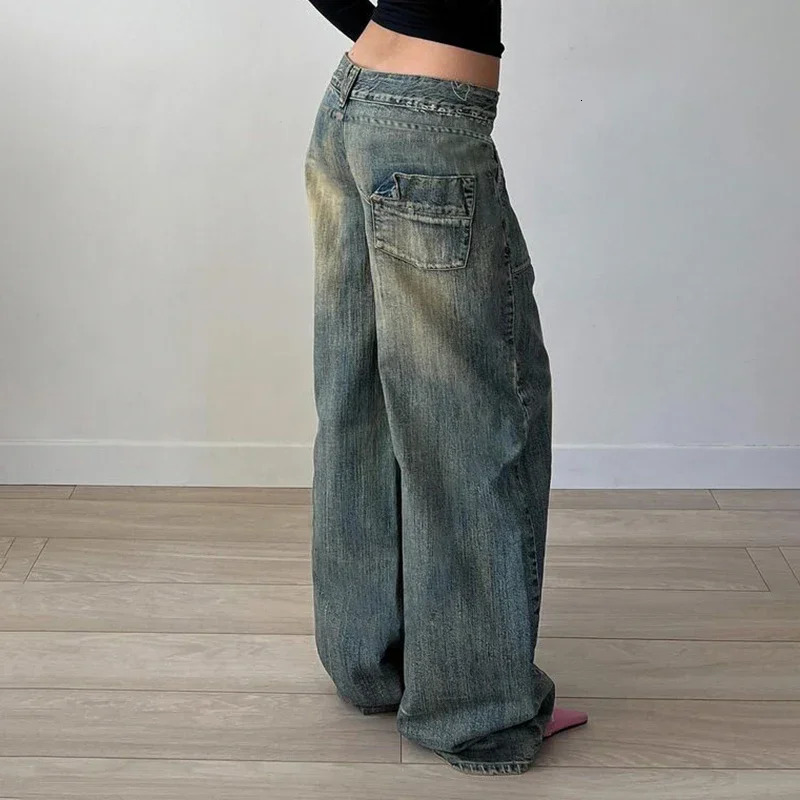 Baggy Distressed Jeans 90s y2kStreetwear Low Rise Vintage Loose Denim Pants Patchwork Mom Jeans Autumn Harajuku Clothing 250228