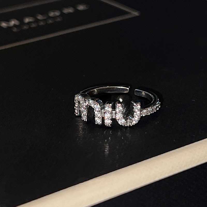 Couple Rings New style open letter diamond inlaid zircon super sparkling index finger ring exquisite luxurious high-end versatile and fashionable ring