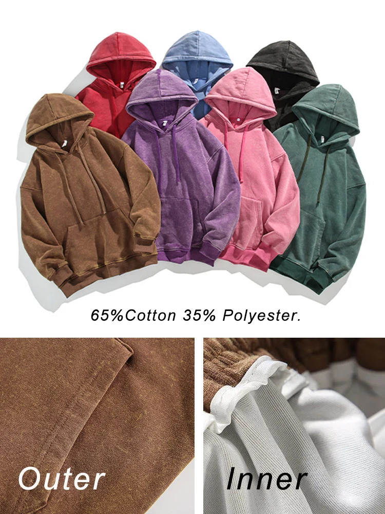 Spring and autumn wash hoodie mens 360G heavyduty cotton high street retro oversized sportswear Y2k Harajuku top 250304