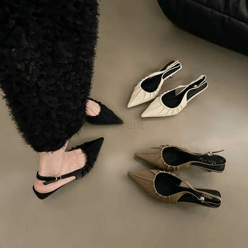 Bailamos Brand New Wen Sandal Shoes Fi Point Toe Ladies Elegant Slingback Sandals Med Heel Dress Pumps Shoes Mujer Z250304