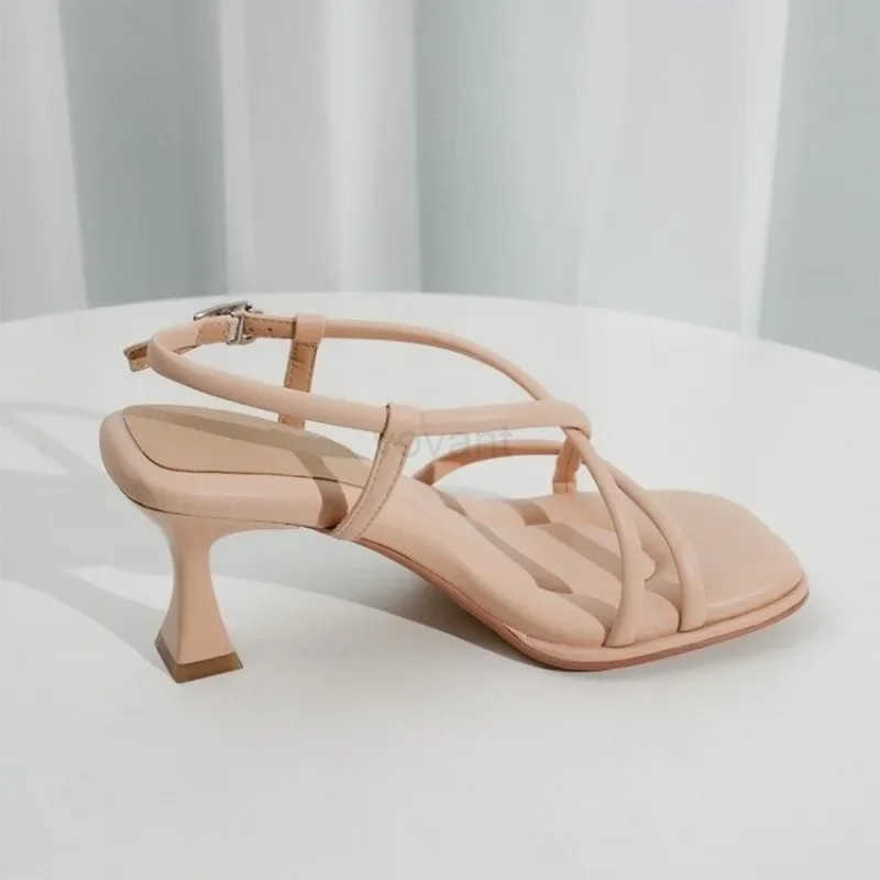 2024 Summer New Simple Square ed Slim Strap Thick Heel Sandals for Wen Straight Toe Open Toe Sandals for Wen Z250304