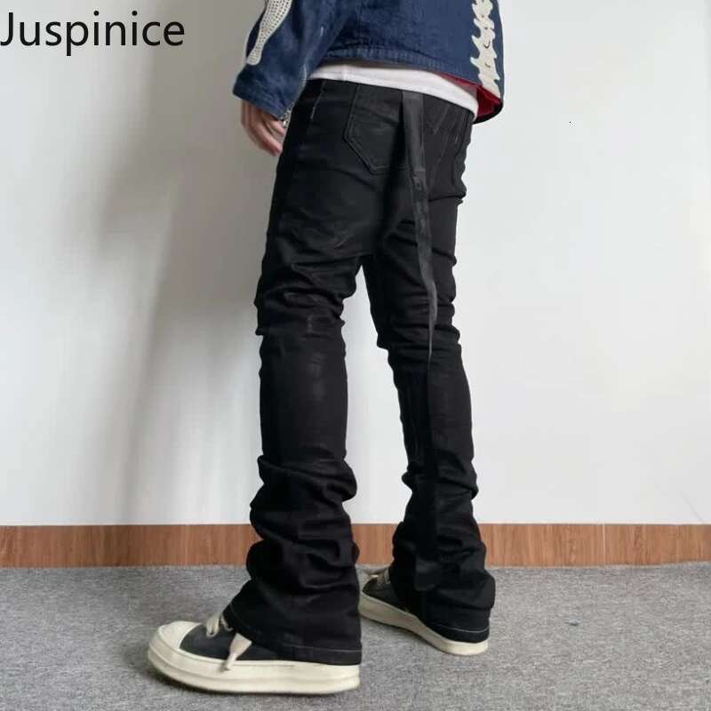 Spring Autumn Personalized Slim Jeans Men's Dark Black Casual High Street Niche Micro-Flared Pants Men Trousers Male Clothes