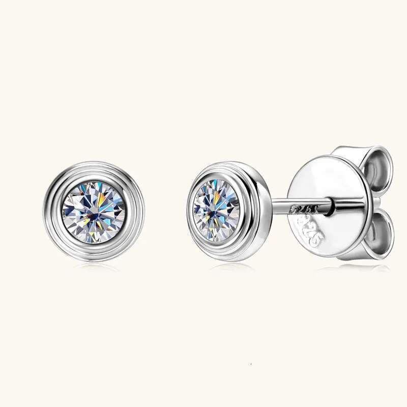 IU D0.10CT Moissanite Dia Round Stud Earrings Sterg Sier Original Fine Jewelry for Women Girls Anniversary Gifts