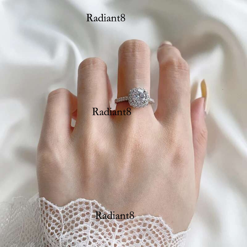 Real Moissanite Sterg Sier Ring For Women Square Round 1CT 2CT 3CT Brilliant Dia Finger Band Wedding Jewelry Gift