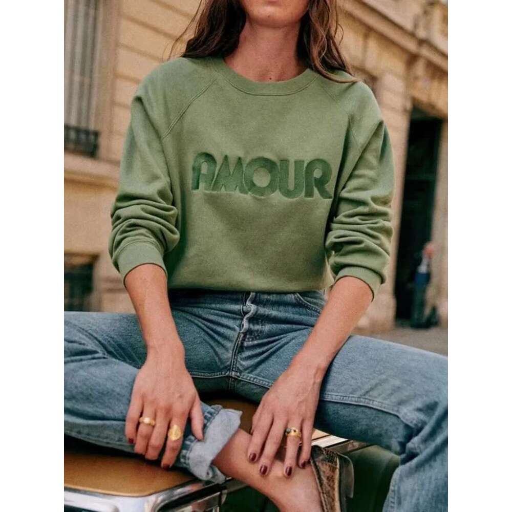 Women Letters Sweatshirt Tops 2025 Spring New Ladies O-Neck Long-Sleeved Casual Pullover Top All-Match