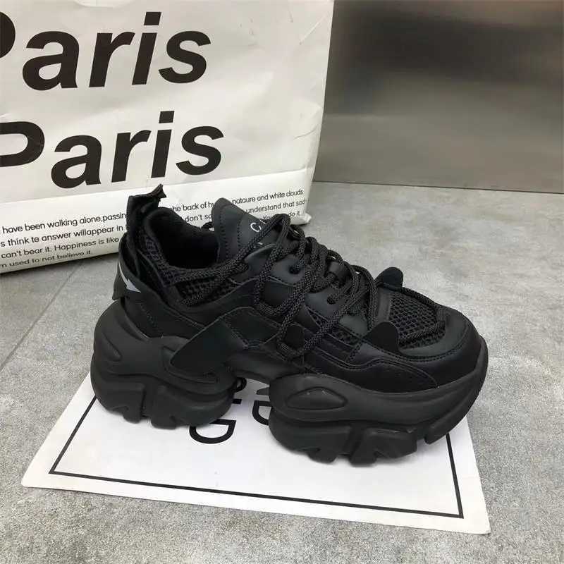 Trendy Mesh Dad Shoes for Women 2024 Autumn New Style Thick Sole Height Increasing Versatile Casual Sports Vulcanized ShoesC250304