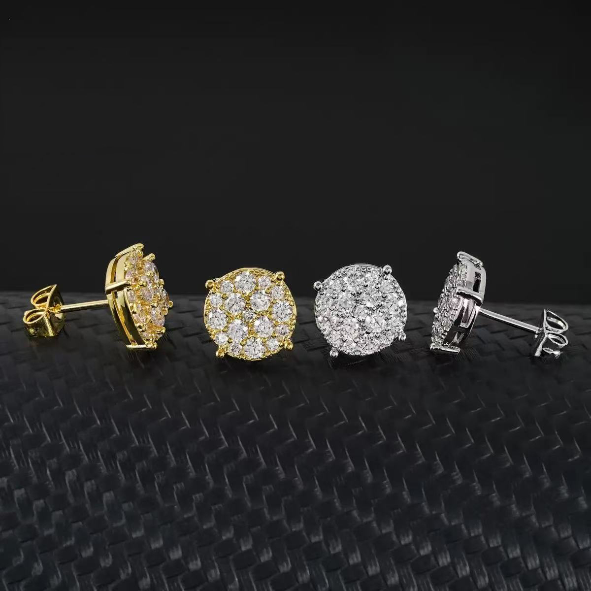 Hot Wholesale Unique Small Fancy Shiny 10K Real Gold Diamond Moissanite Stud Earrings For Men