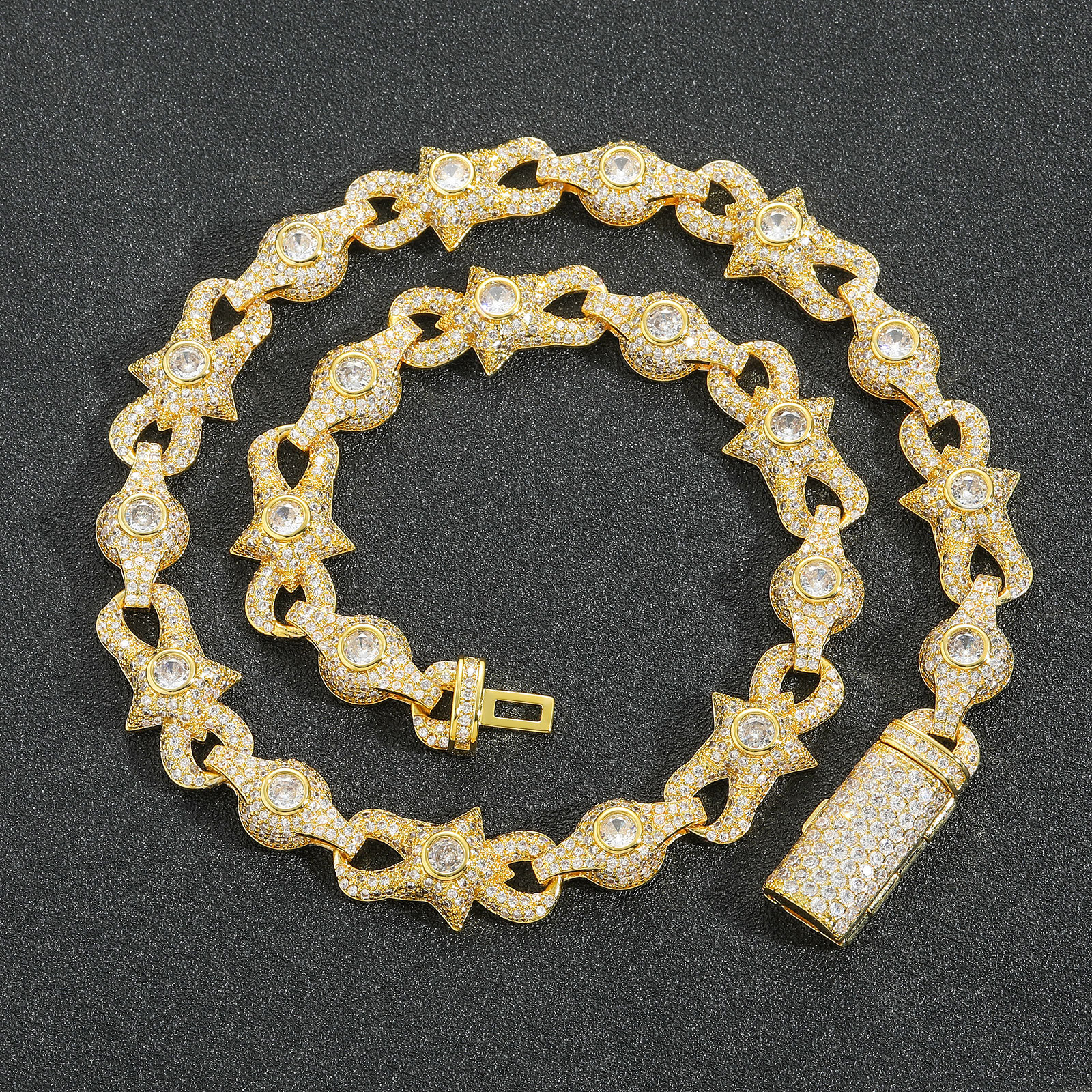 High Quality Hip Hop Eye Satr Infinite Cuban Chain Necklace Bracelets Gold Plated 5A Zircon Cool Men Jewelry Set