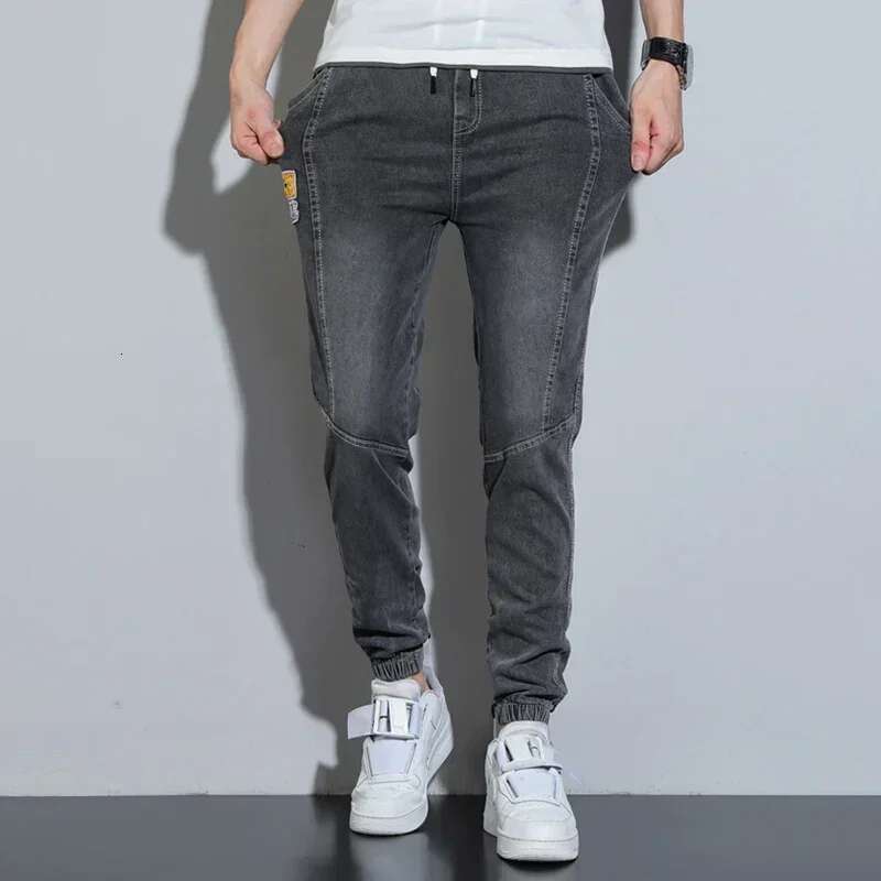 New Men Stylish Classic Elastic Waisted Street Jeans Male Designer Ripstop Denim Pants Cheap Bound Feet Casual Hot Sale Trousers