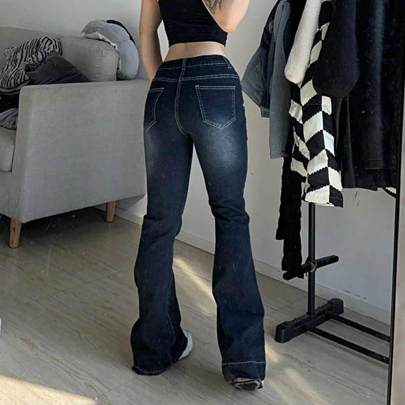 Flare Jeans Low Waist Trousers Vintage Aesthetic Denim Pants Streetwear Mom Casual Korean Fashion Y2k 250227