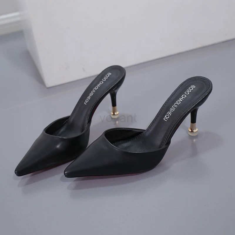 2023summer and autumn new n-slip stiletto fi slippers all-mah pointed toe half outdoor wens middle heel Z250304