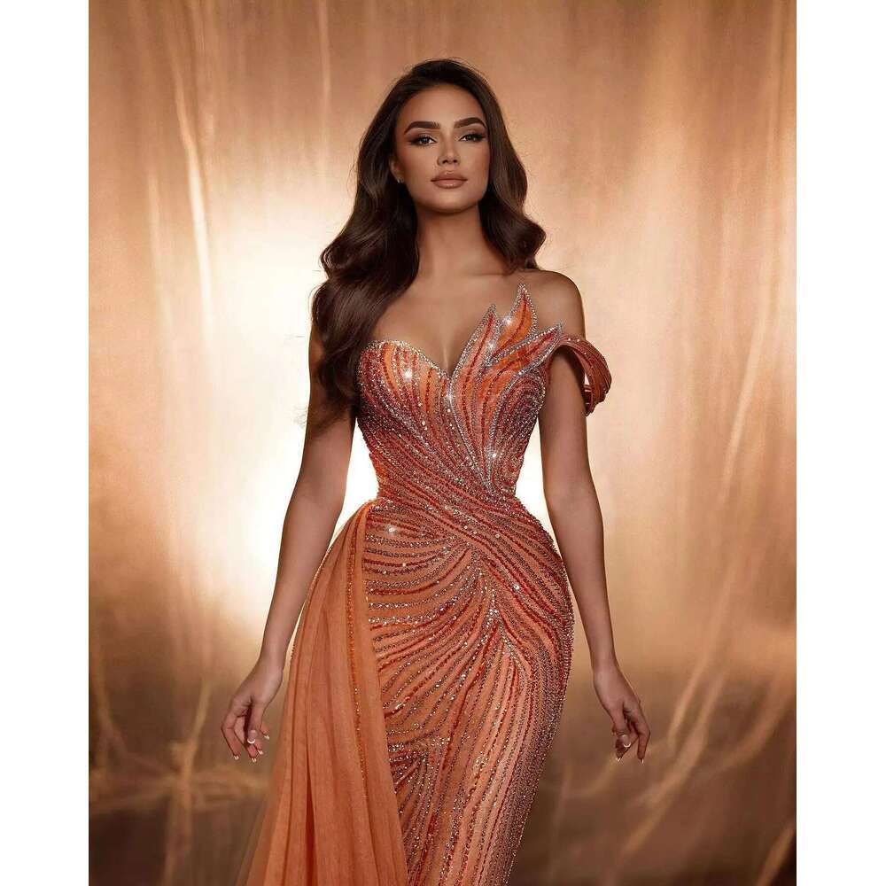 Mermaid Evening Dresses with Sequins, Custom Designer, Irregular Sweep, Pleated Train, uoso Prom Dress