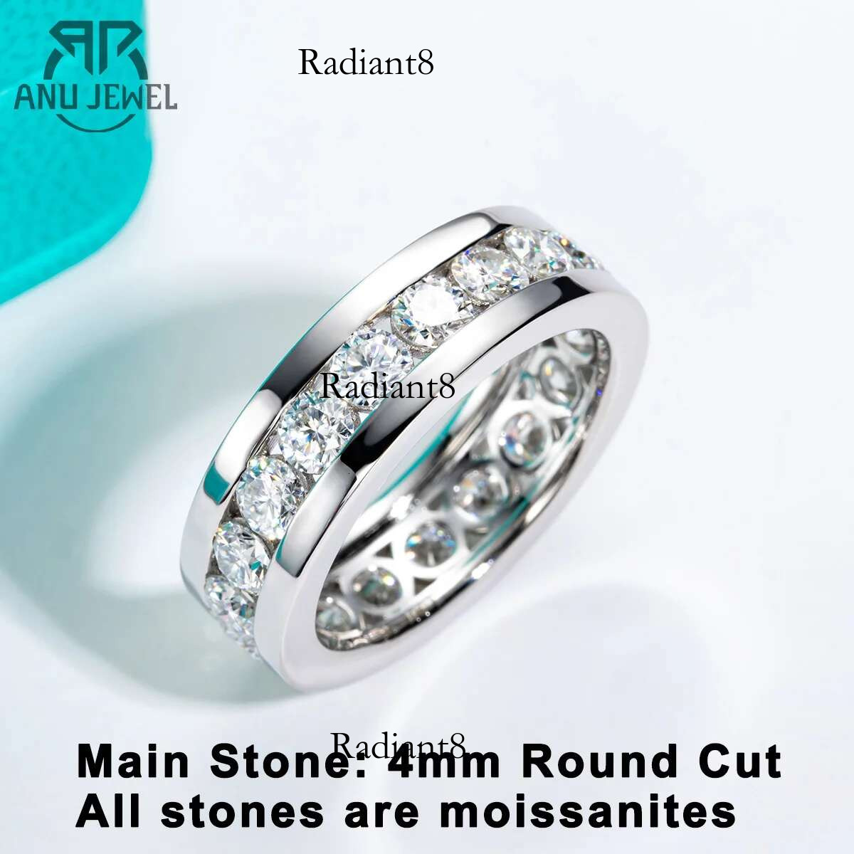 AnuJewel 4mm Moissanite Wedding S Sterg Sier Moissanites Eternity Band Men Women Ring Jewelry Wholesale