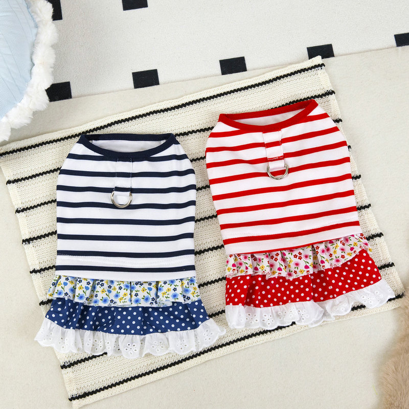 Lovely Stripe Dog Cotton Dress High Quality Dog Clothes Wholesale Spring Summer Pet Skirt