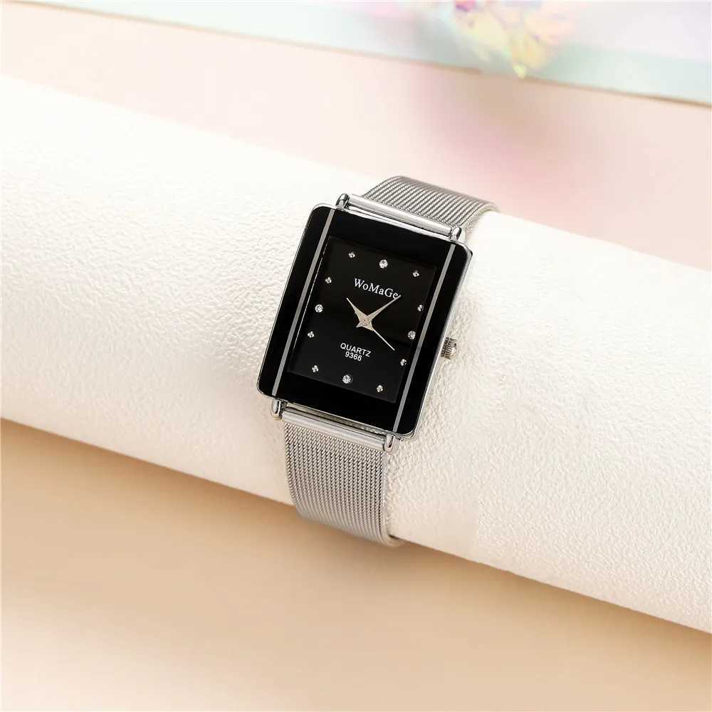 Fashion rectangular mesh steel Rhinestone quartz womens wristbandXJ250304