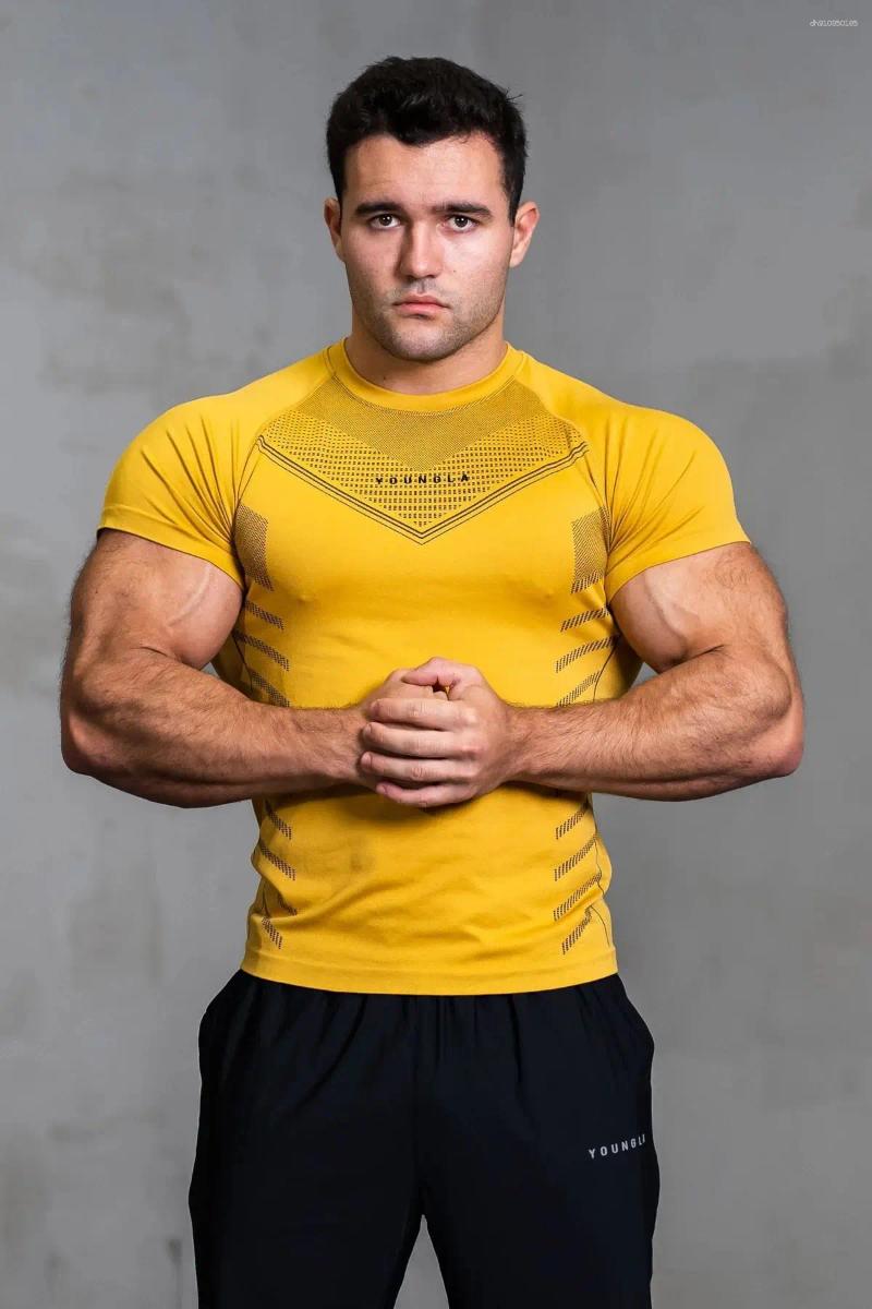 Men's T Shirts Sports Fitness Trainer Clothe Quick Dry Breathable Stretch Tights Joggers Outdoor Casual Short Sleeves