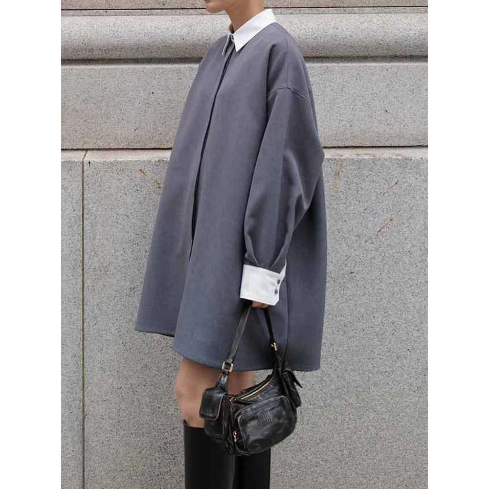 Fashion Women's Shirt Lapel Loose Fit Single Braested Long Sleeve Contrast Color Blouse Female Tide Autumn 2025 New