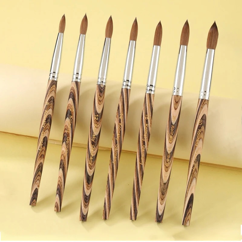 Prue Kolinsky Acrylic Nail Brush Oval Round Head Spliced Wood Handle Professional Salon Quality for Acrylic Powder Size 8-20# 250304