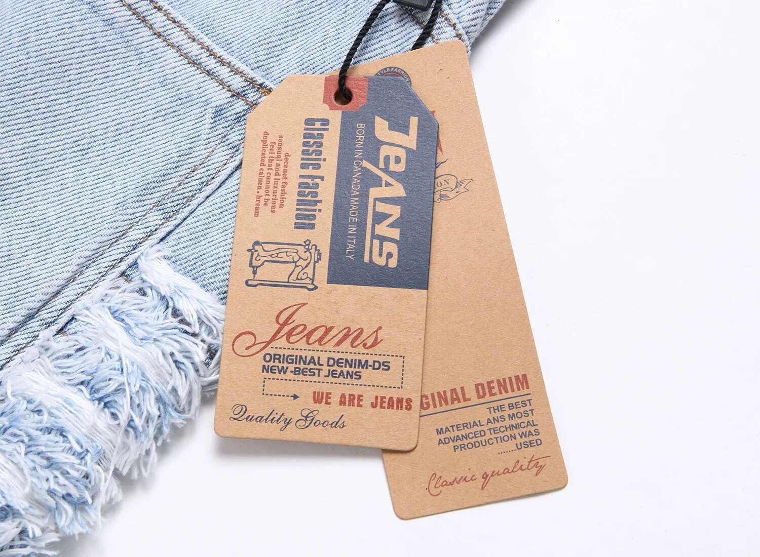 Men's Heavy Industry Fringed Jeans, Street Trendy Stacked Loose Pants Embroidered Cut Hair Denim Trousers