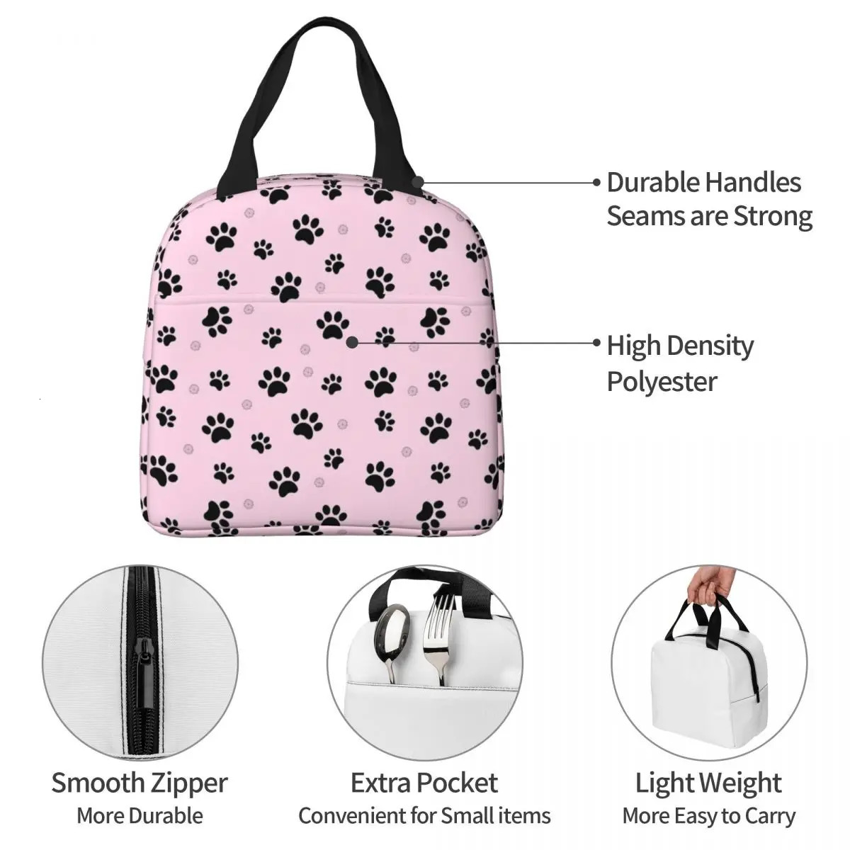 Pink Paw Insulated Lunch Bag Thermal Bag Lunch Container High Capacity Tote Lunch Box College Travel 250228