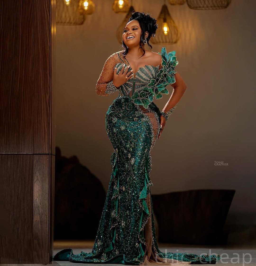Dark Green Mermaid Prom Dresses 2025 Illusion Crystals Flowers Evening Formal Party Second Birthday Engagement Gowns Plus Size Dress For Special Occas