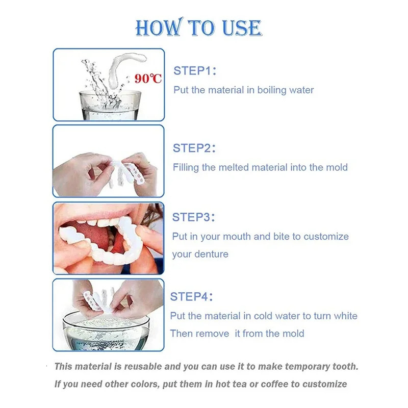 Veneer Snap-on Teeth Kit Fake Temporary Tooth Whitening Replacement Temporary Tooth Replacement Men Women Portable Nursing 250228