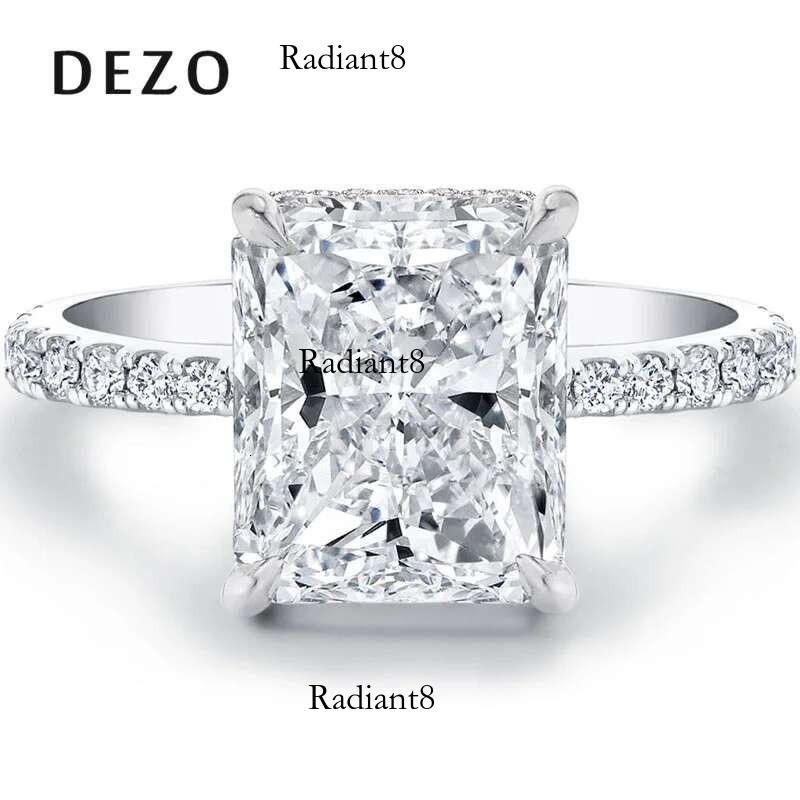 DEZO Moissanite Solitaire Engagement Rings 2/3/4ct Radiant Cut D Color Solid Sterg Sier Women Wedding Jewelry Gifts