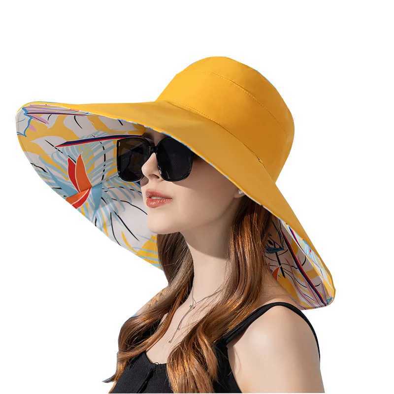 New Summer Double-sided Bucket Women Sun-protection Brim Hats Female Fashion Outdoor Sunscreen Lithe Breathable Sun Dome HatsXJ250304