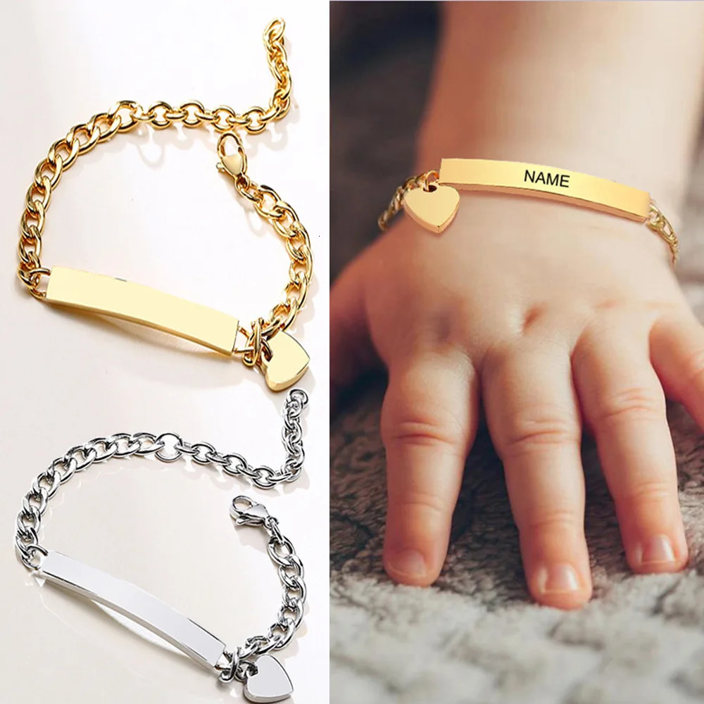 Customized carved name bracelet with baby and childrens style high-quality stainless steel 18K gold-plated commemorative jewelry gift 250304