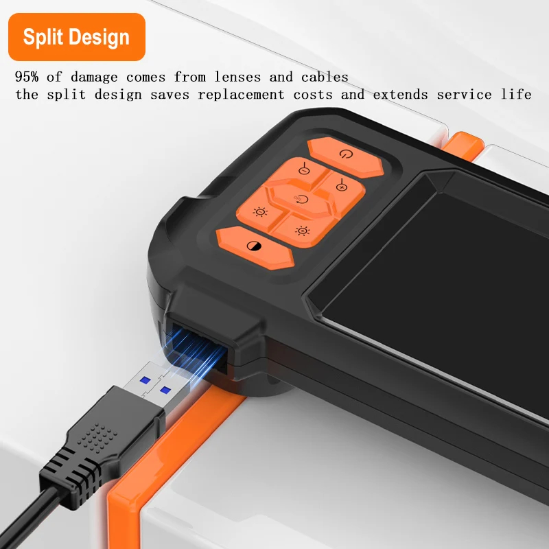4 3Inch IPS Screen Industrial Endoscope Camera Split Design 1 15m Rigid Cable Waterproof Inspection Car Pipe Camera Borescope 8mm