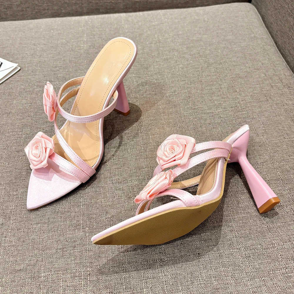Aneikeh 2025 Summer New Fi Pointed Flower Sexy Sandals Stiletto High H Sexy Runway Slippers Wen Elegant Banquet Shoes Z250304